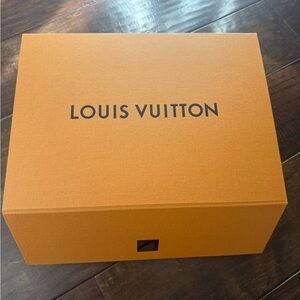 Authentic Louis Vuitton Orange Presentation Box and Bag with Blue Ribbon